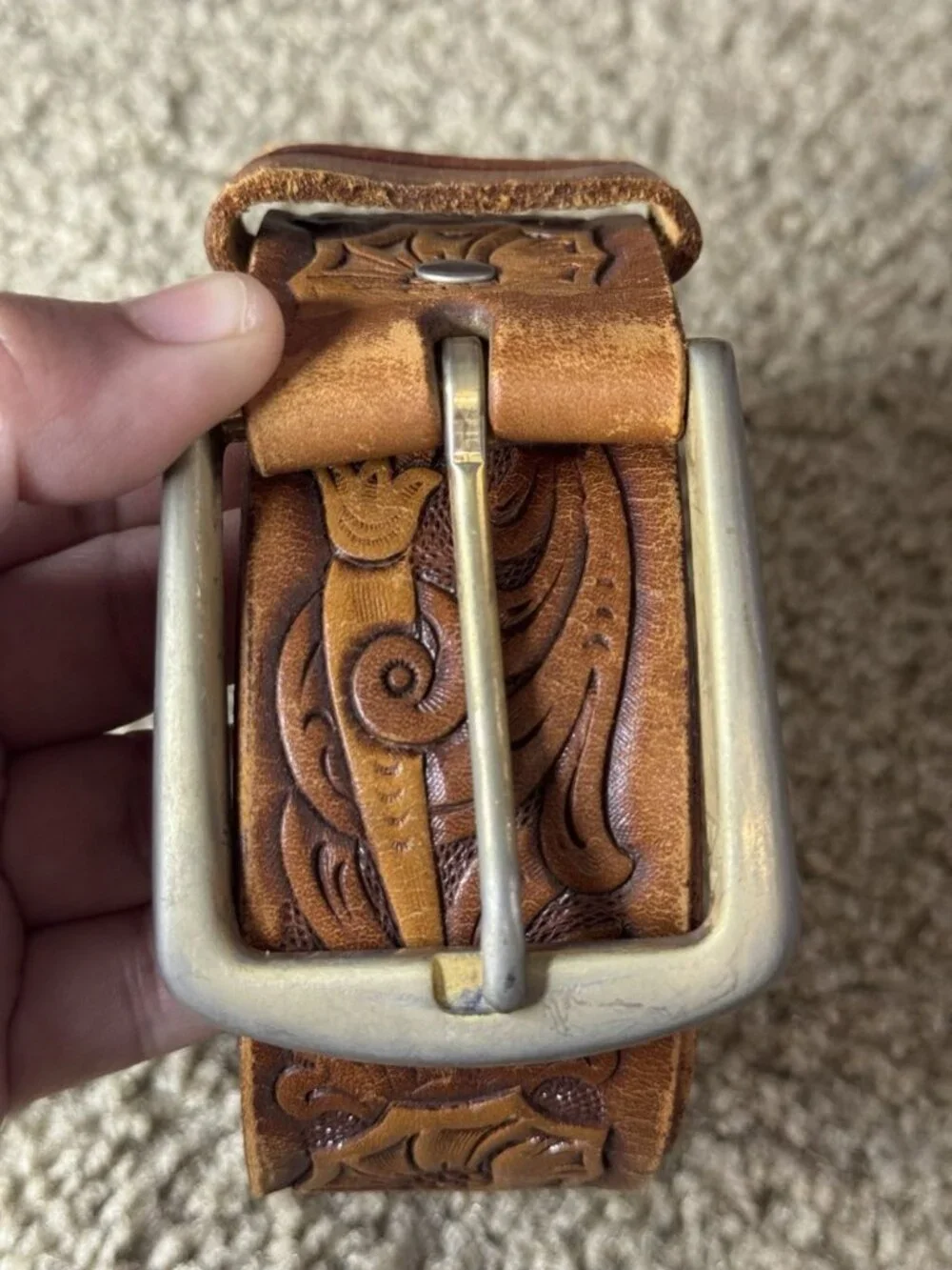 Tooled Leather Handcrafted Belt Mens 40 Rodeo Western Country READ